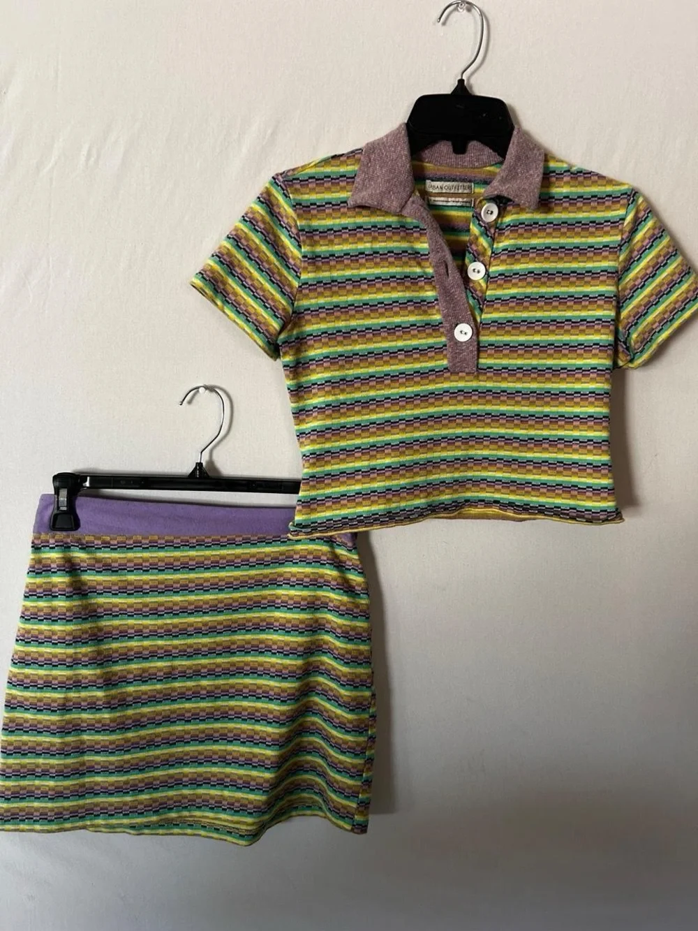 Striped Knit Mini Skirt in Green and Purple